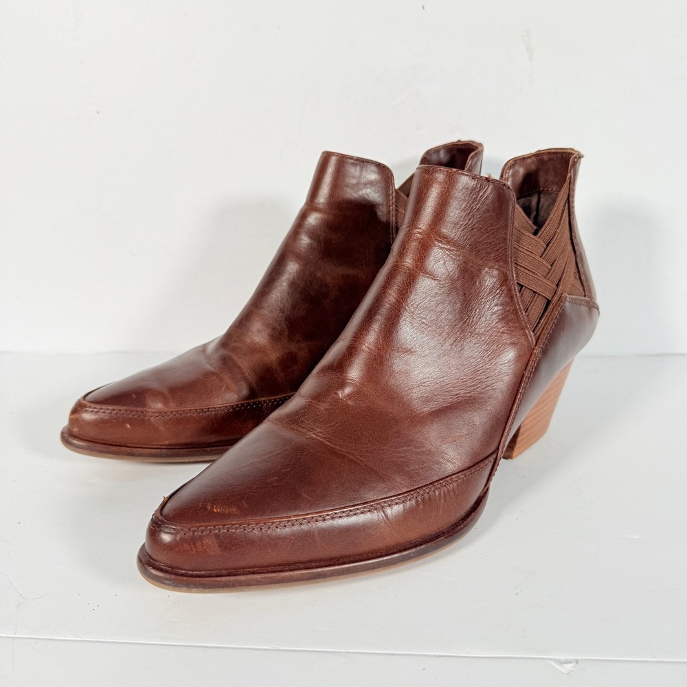 Kelsi Dagger Brooklyn Brown Leather Pointed Toe Womens Ankle Booties Size 8 - Picture 2 of 9